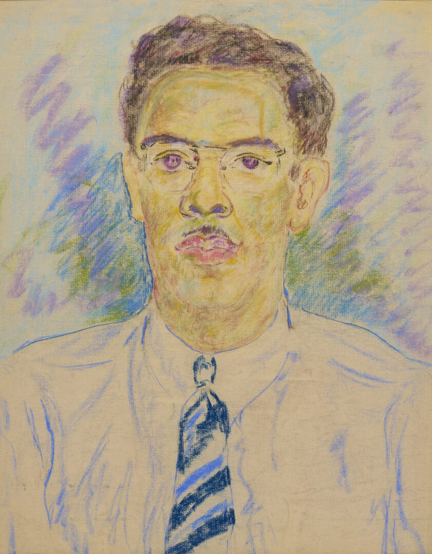 Lot 1087: Beauford Delaney Pastel Portrait of a Man w/ Glasses & Necktie