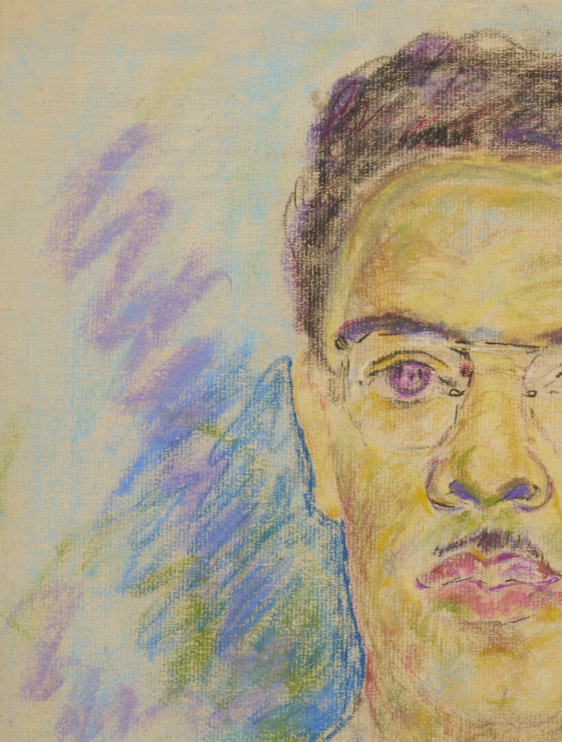 Lot 1087: Beauford Delaney Pastel Portrait of a Man w/ Glasses & Necktie