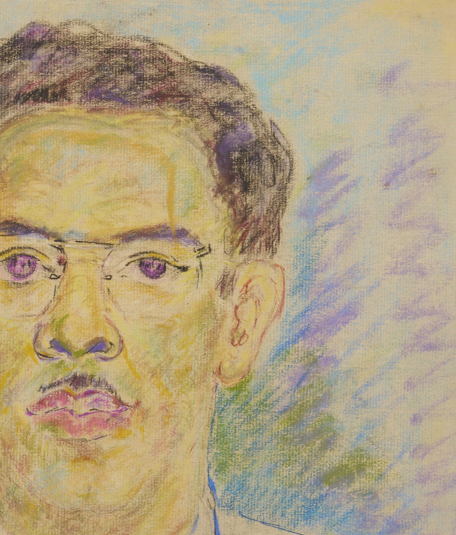 Lot 1087: Beauford Delaney Pastel Portrait of a Man w/ Glasses & Necktie