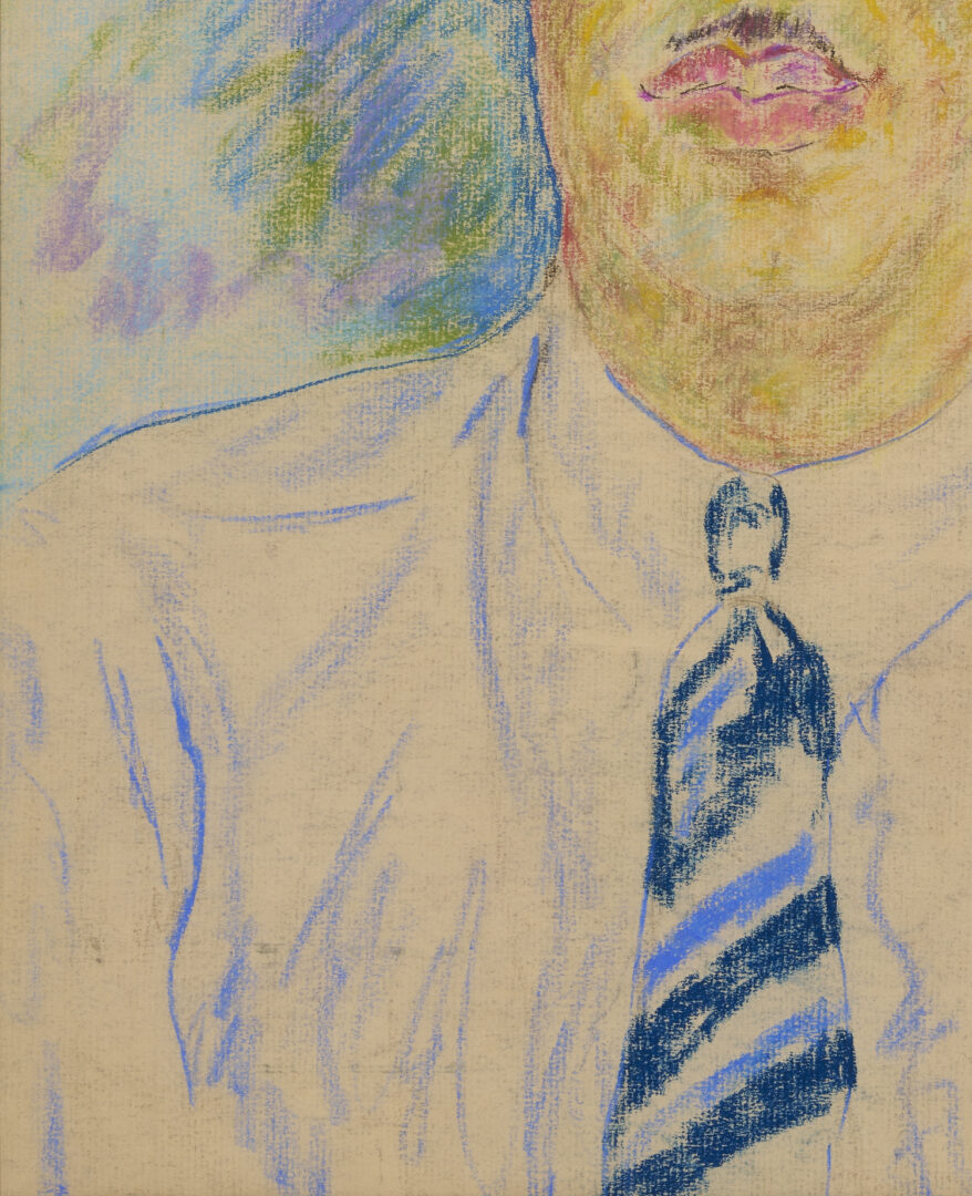 Lot 1087: Beauford Delaney Pastel Portrait of a Man w/ Glasses & Necktie