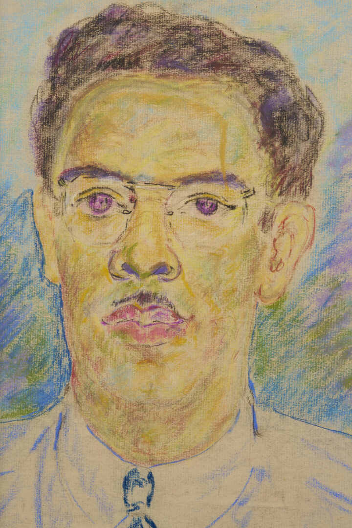 Lot 1087: Beauford Delaney Pastel Portrait of a Man w/ Glasses & Necktie