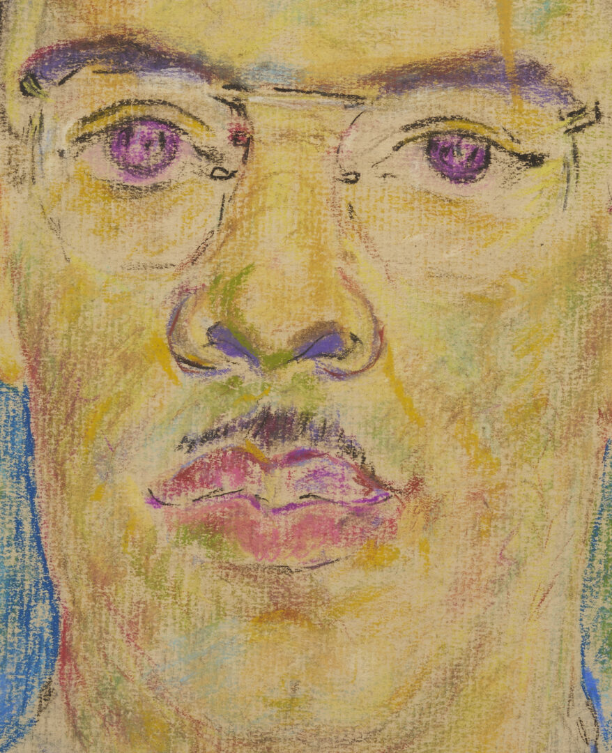 Lot 1087: Beauford Delaney Pastel Portrait of a Man w/ Glasses & Necktie