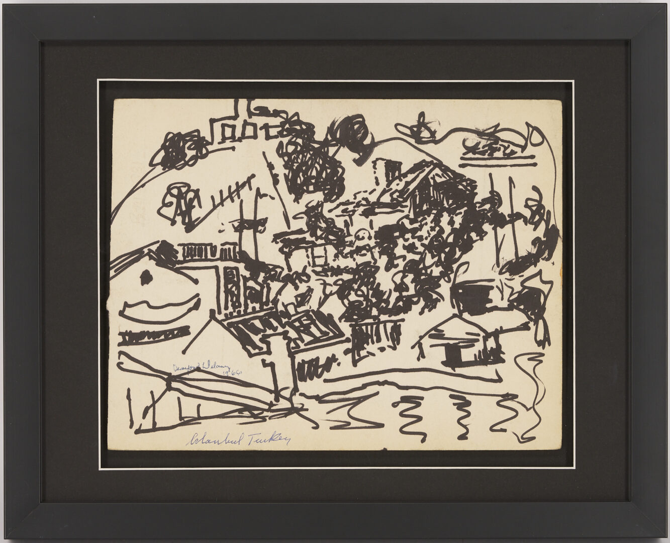 Lot 1088: Beauford Delaney Ink on Paper Landscape, Istanbul, Turkey, 1966