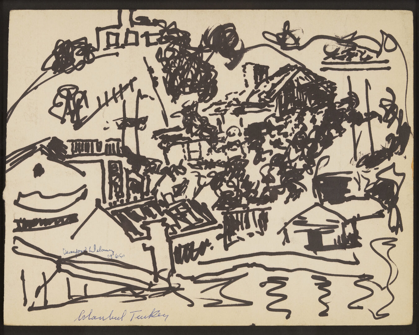 Lot 1088: Beauford Delaney Ink on Paper Landscape, Istanbul, Turkey, 1966