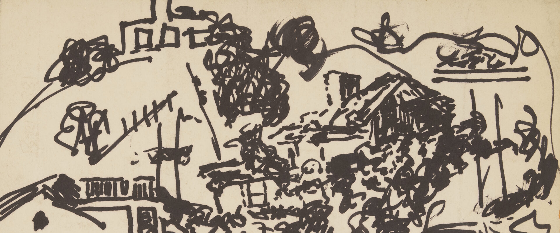 Lot 1088: Beauford Delaney Ink on Paper Landscape, Istanbul, Turkey, 1966