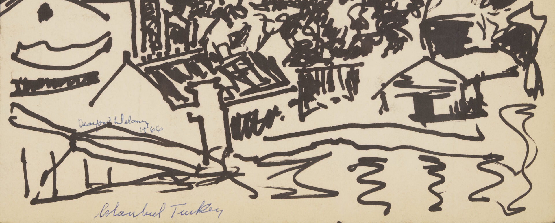 Lot 1088: Beauford Delaney Ink on Paper Landscape, Istanbul, Turkey, 1966