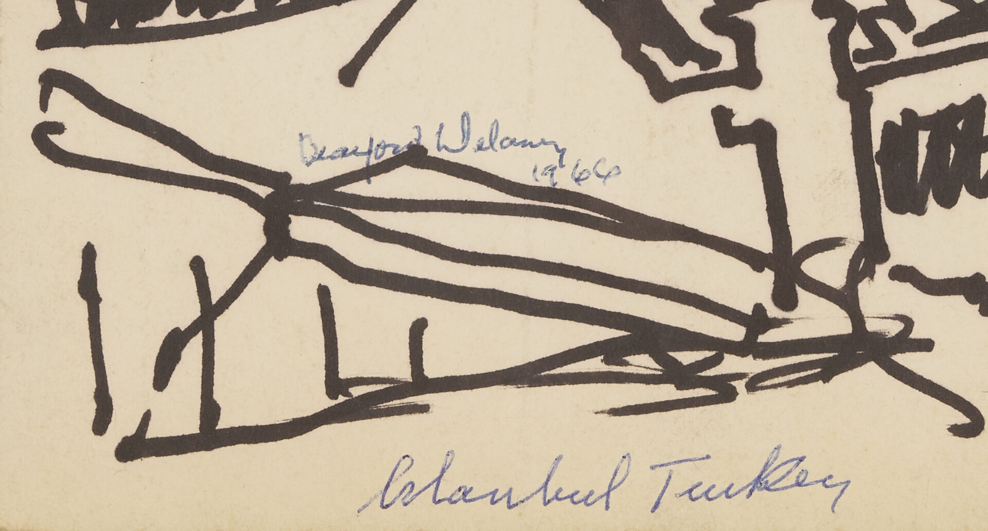 Lot 1088: Beauford Delaney Ink on Paper Landscape, Istanbul, Turkey, 1966