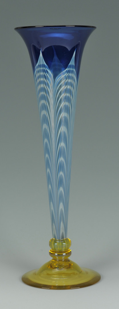 Lot 121: Peacock feather art glass vase, attr. Durand
