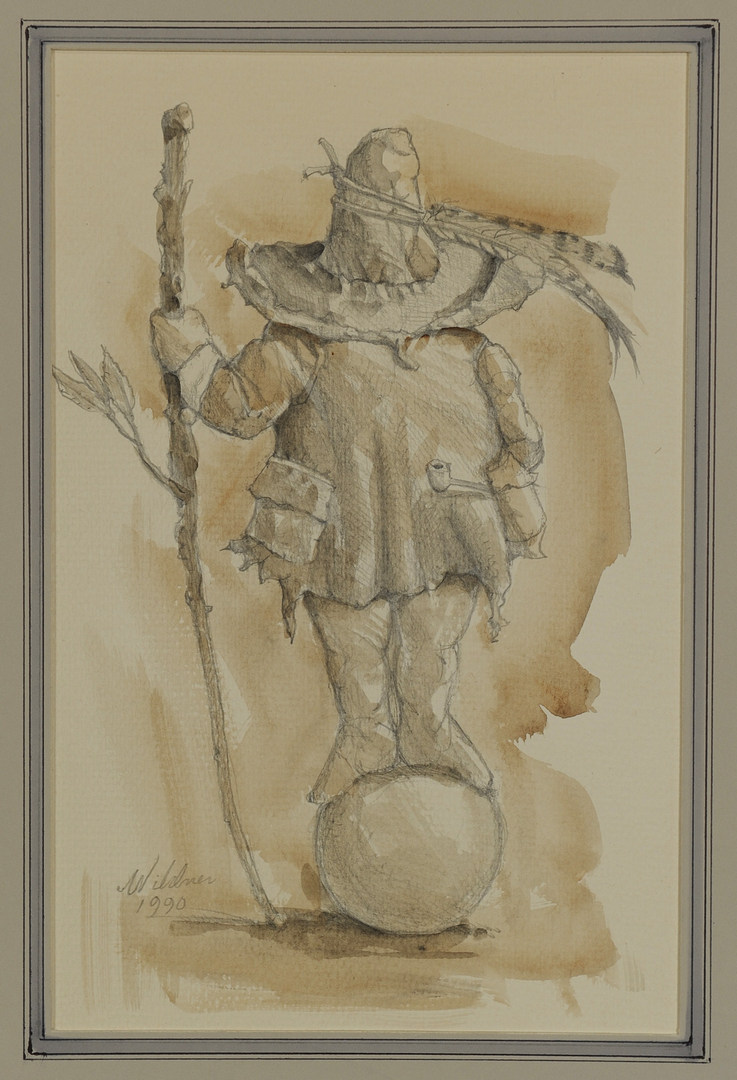 Lot 171: Two Werner Wildner Works: Watercolor and Drawing