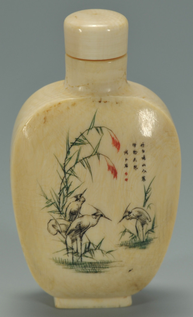 Lot 184: Chinese Carved Ivory Snuff Bottle w/ Cranes