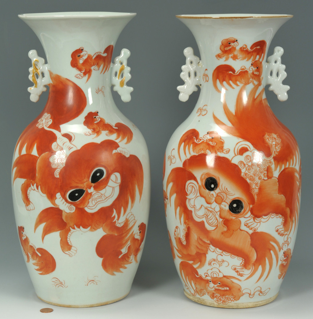 Lot 200: Signed Pair Chinese Red & White Vases
