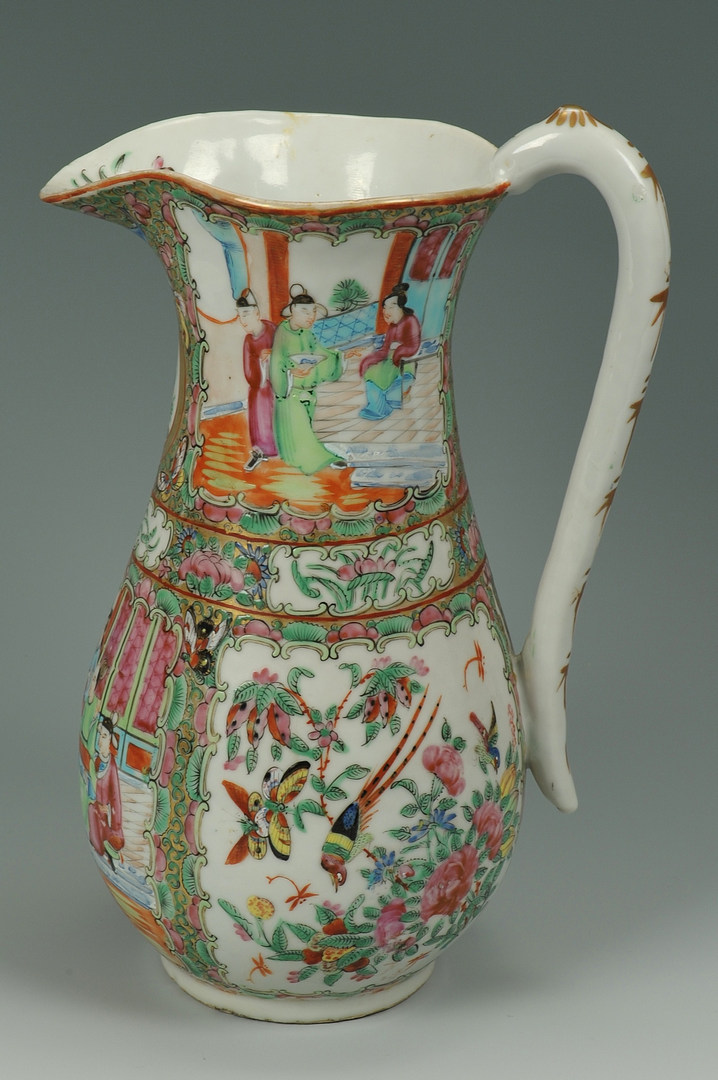 Lot 210: Chinese Porcelain Rose Medallion Water Pitcher & B