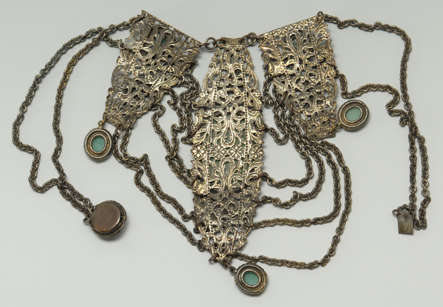 Lot 214: Chinese Jade Dragon Necklace and Cloisonne Brooch