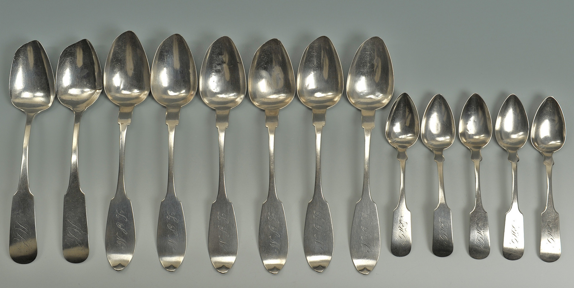 Lot 227: 8 Coin silver tablespoons, 5 teaspoons, NY & NJ
