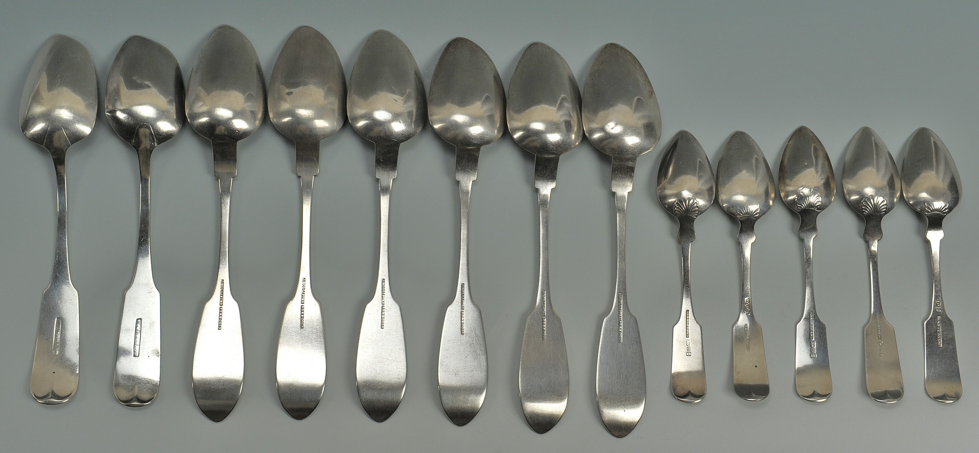 Lot 227: 8 Coin silver tablespoons, 5 teaspoons, NY & NJ