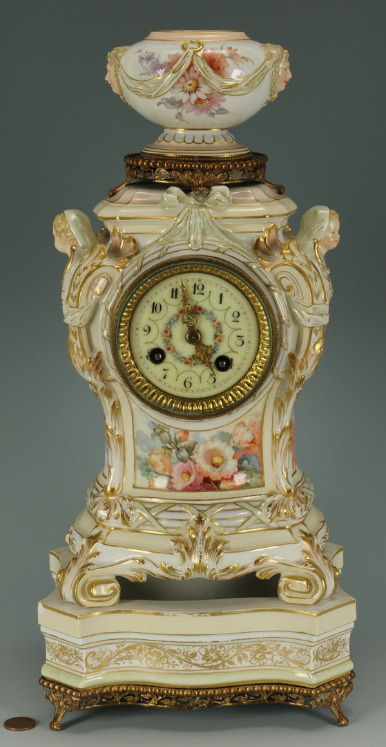 Lot 246: Porcelain KPM clock with stand, mid-19th c.