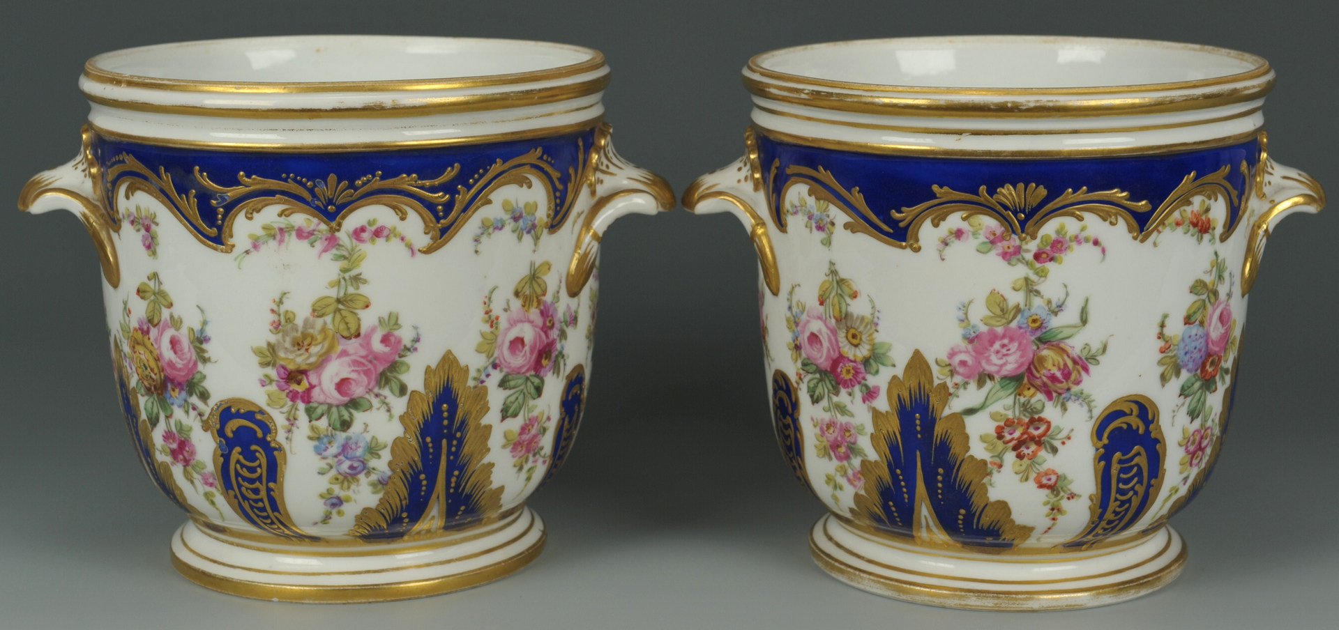 Lot 248: Pair of Sevres style porcelain jardinieres