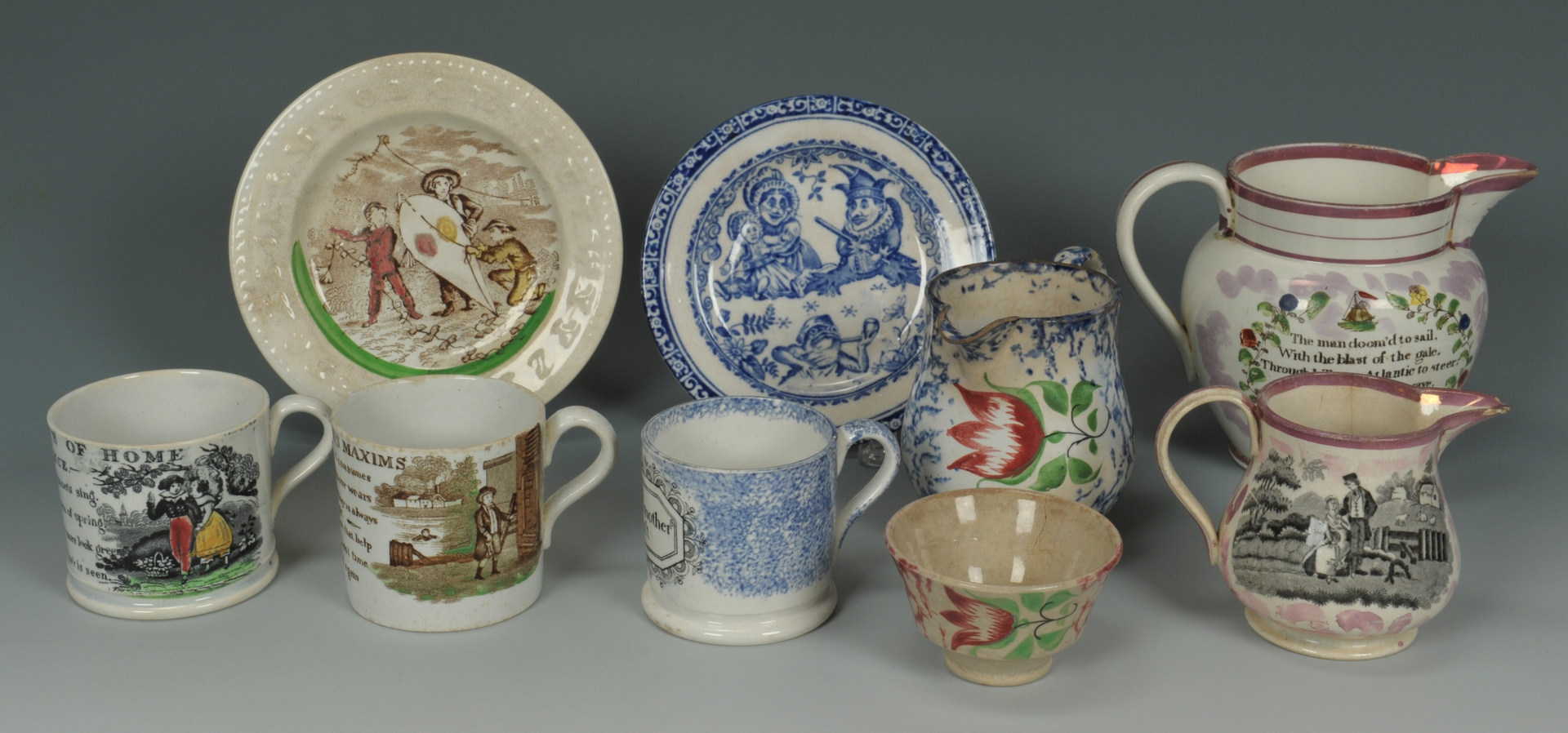 Lot 254: 19th c. ceramics, Sunderland & Spatterware
