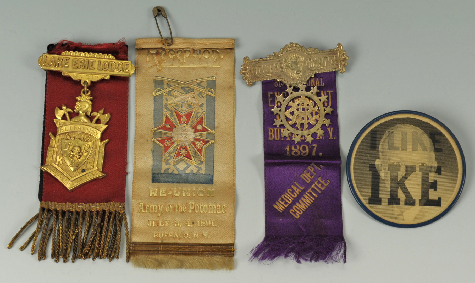 Lot 258: Group of medals, badges and ribbons- NY, political