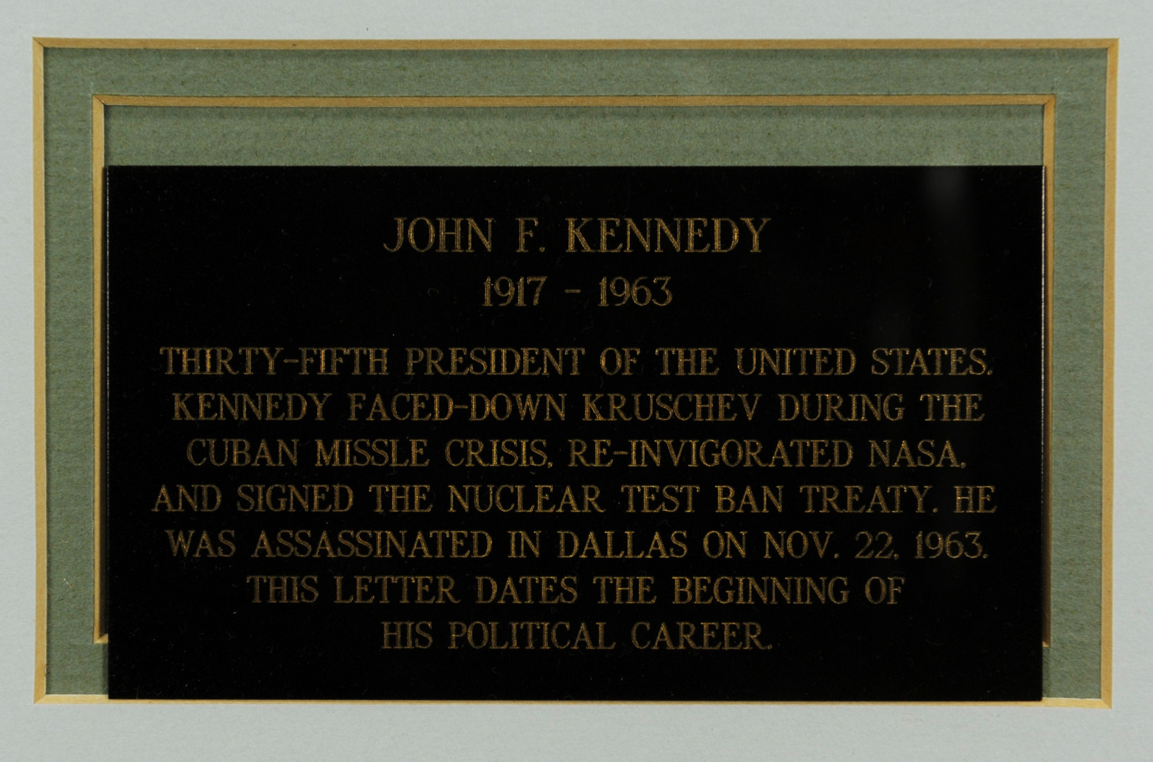 Lot 262: Signed John F. Kennedy Letter