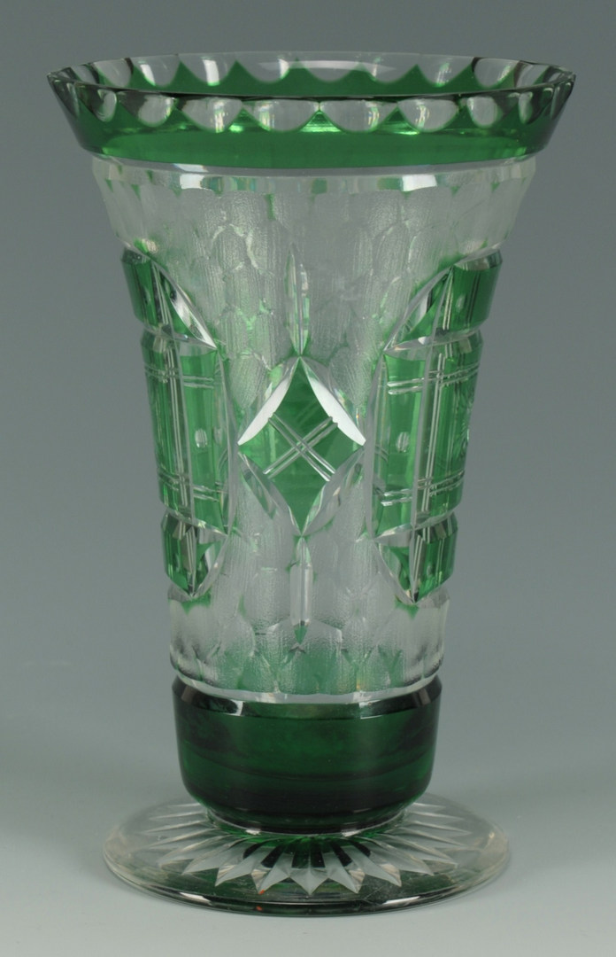 Lot 271: Green cut to clear glass vase, signed Webb