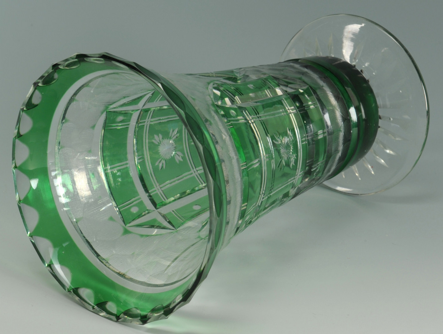 Lot 271: Green cut to clear glass vase, signed Webb