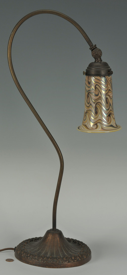 Lot 273: Art Nouveau Bronze Lamp, contemporary shade