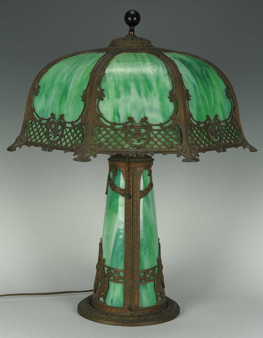 Lot 274: Table Lamp with Slag Glass Shade and Base
