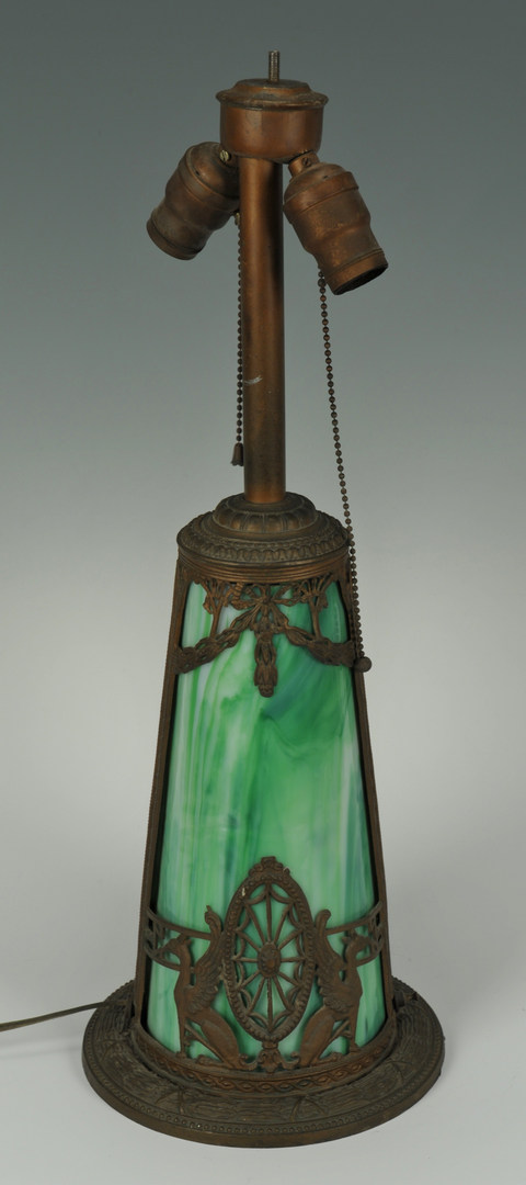 Lot 274: Table Lamp with Slag Glass Shade and Base