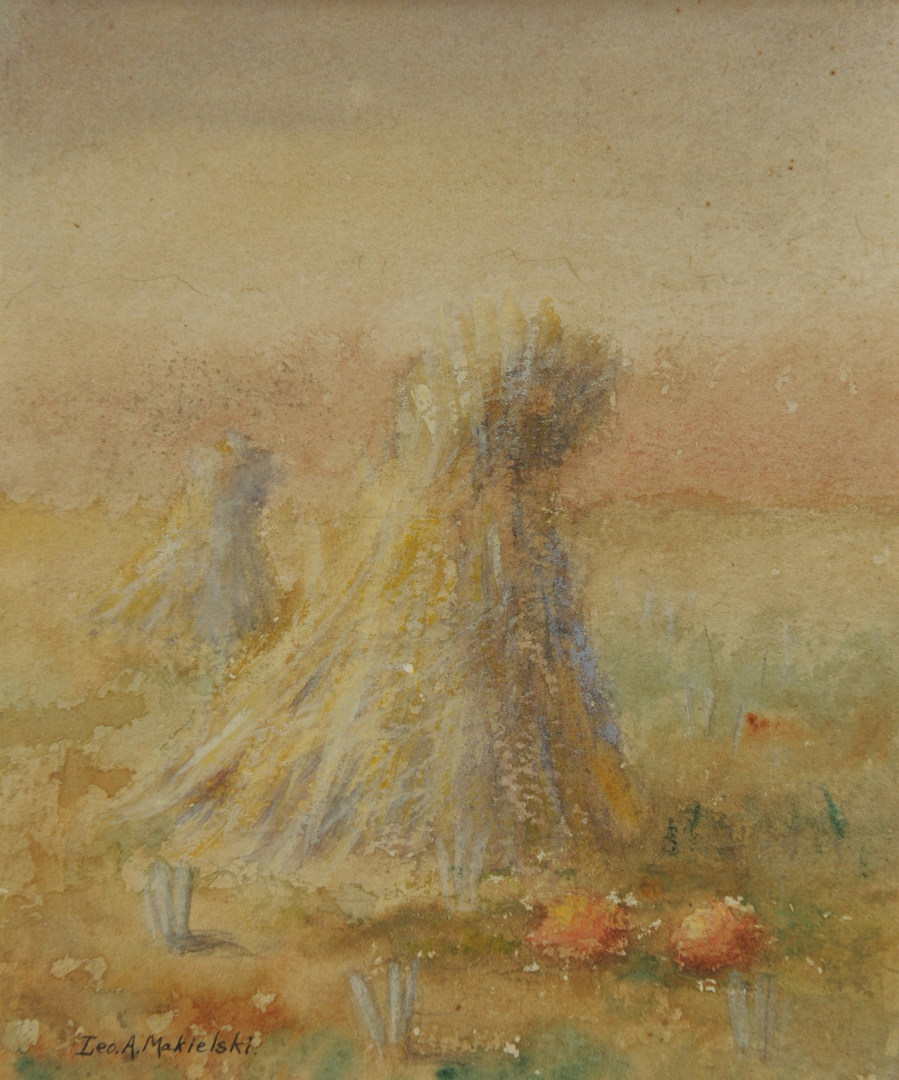 Lot 27: Leon A. Makielski, Haystacks with Pumpkins