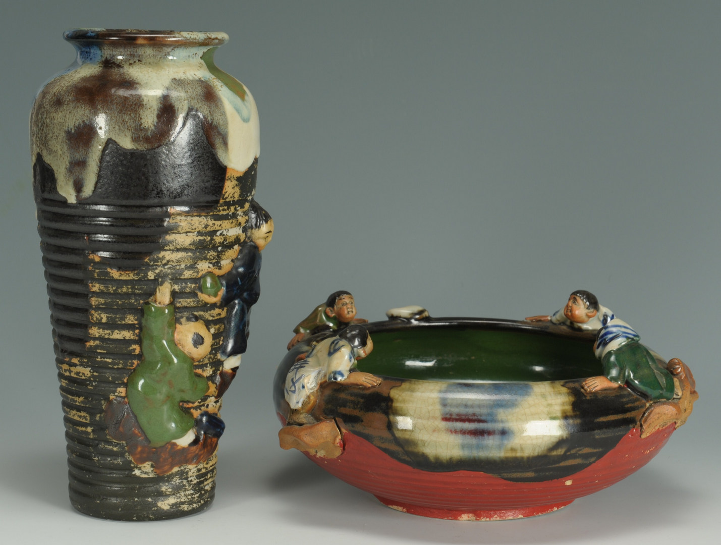 Lot 287: Two pieces Asian Sumida Gawa pottery