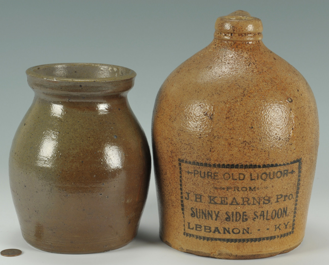 Lot 292: 2 Southern Pottery Items, TN jar, KY whiskey jug