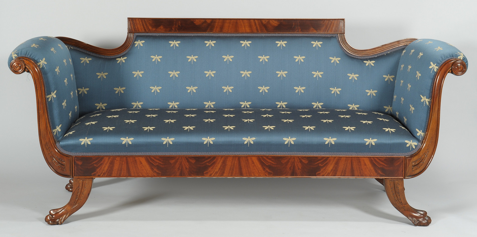 Lot 315: Classical style sofa with dragonfly upholstery