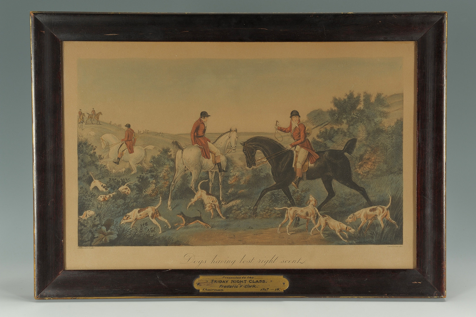 Lot 325: Two horse prints and small Austrian bronze dog