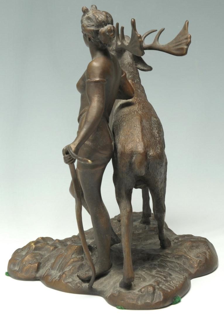 Lot 327: Bronze figural group, Artemis and Deer