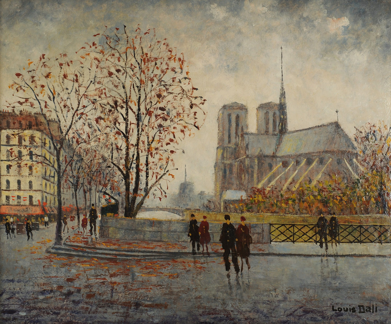 Lot 345: Louis Dali oil on canvas, Notre Dame