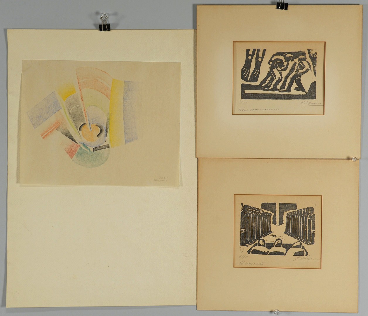 Lot 357: Hugo Gellert Abstract Pastel & 2 Prints