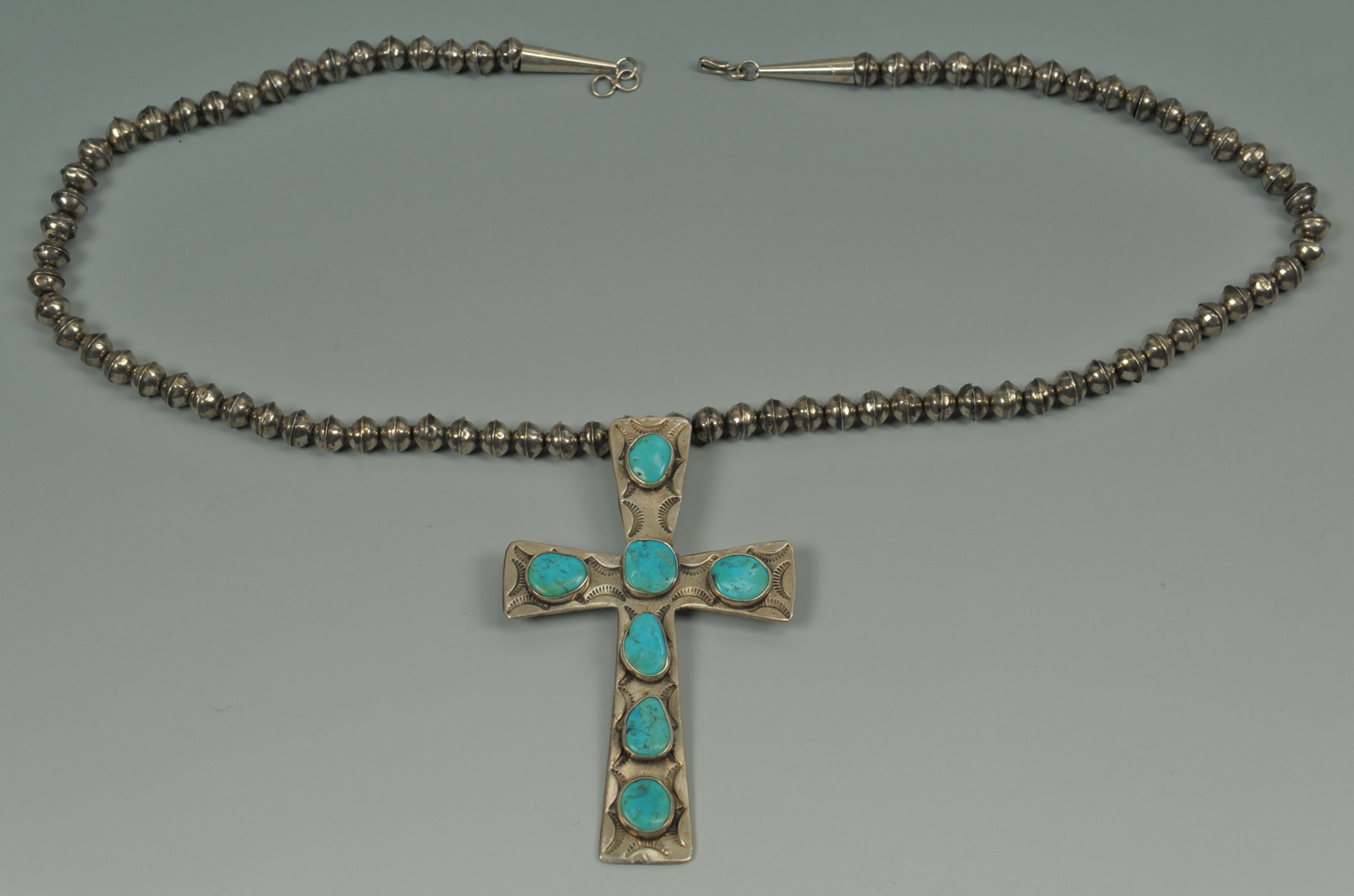 Lot 384: Large Navajo Sterling Necklace & Cross