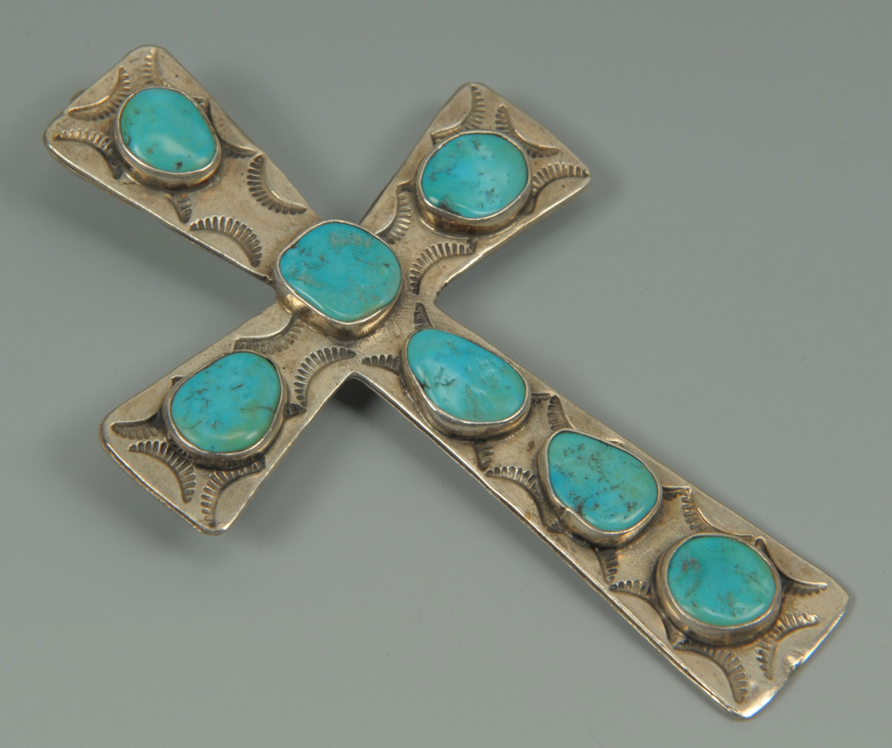 Lot 384: Large Navajo Sterling Necklace & Cross