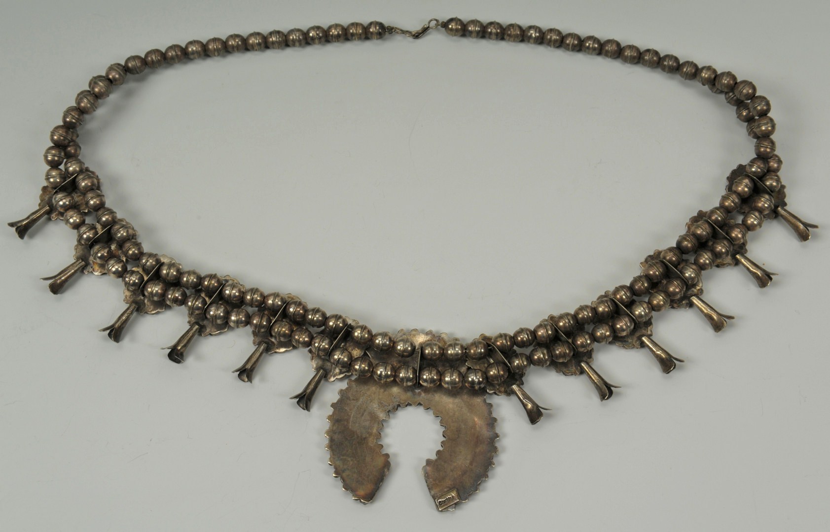 Lot 388: Navajo Sterling Squash Blossom Necklace w/ Coral