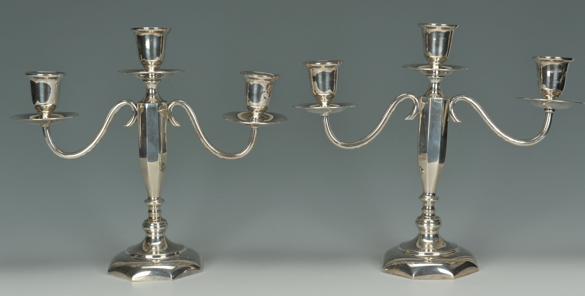 Lot 433: Pair 950 Silver Candelabras & 2 sterling candlesti
