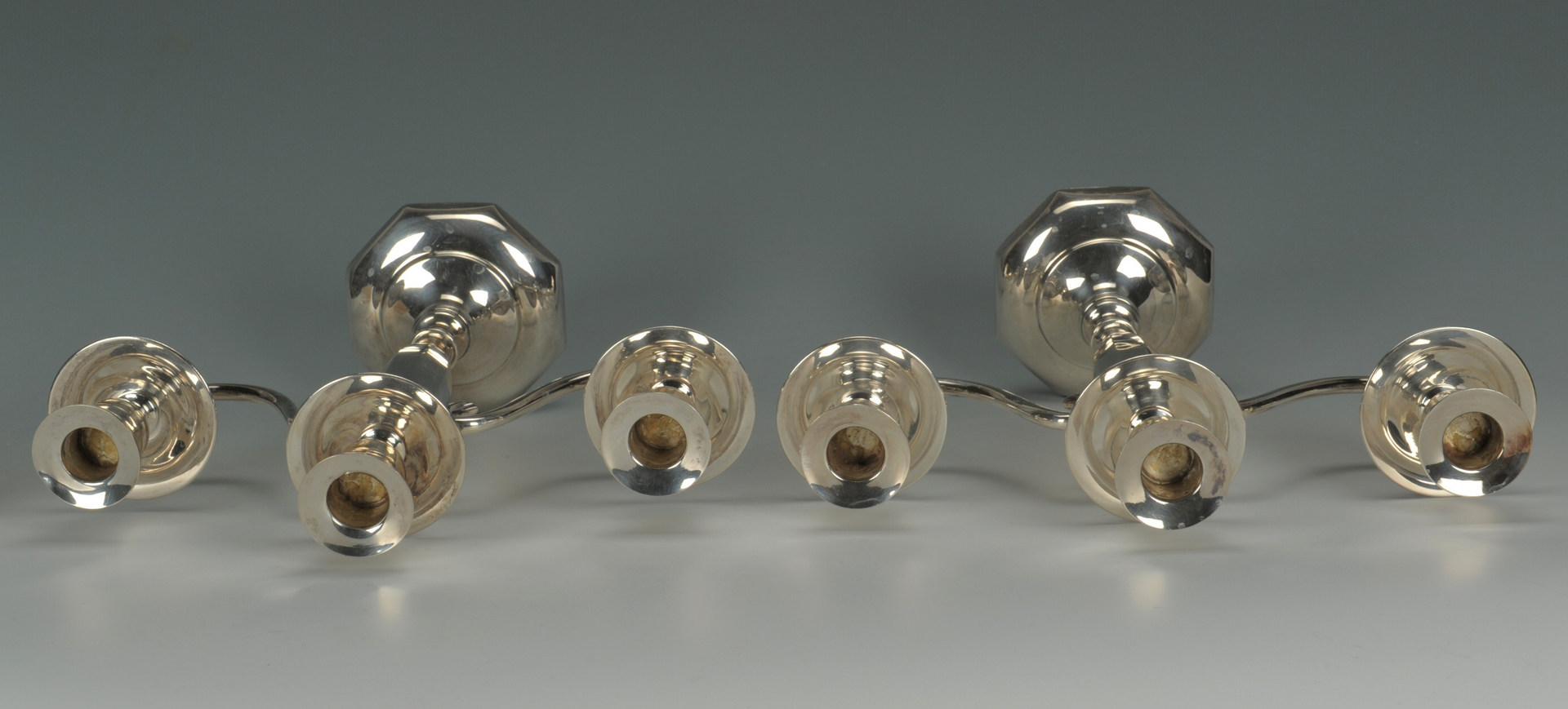 Lot 433: Pair 950 Silver Candelabras & 2 sterling candlesti