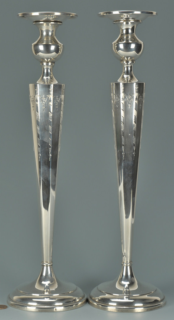 Lot 434: Pair 16" tall sterling silver candlesticks