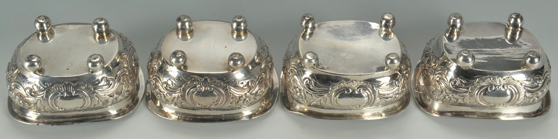 Lot 438: Four Victorian sterling silver salts and spoons