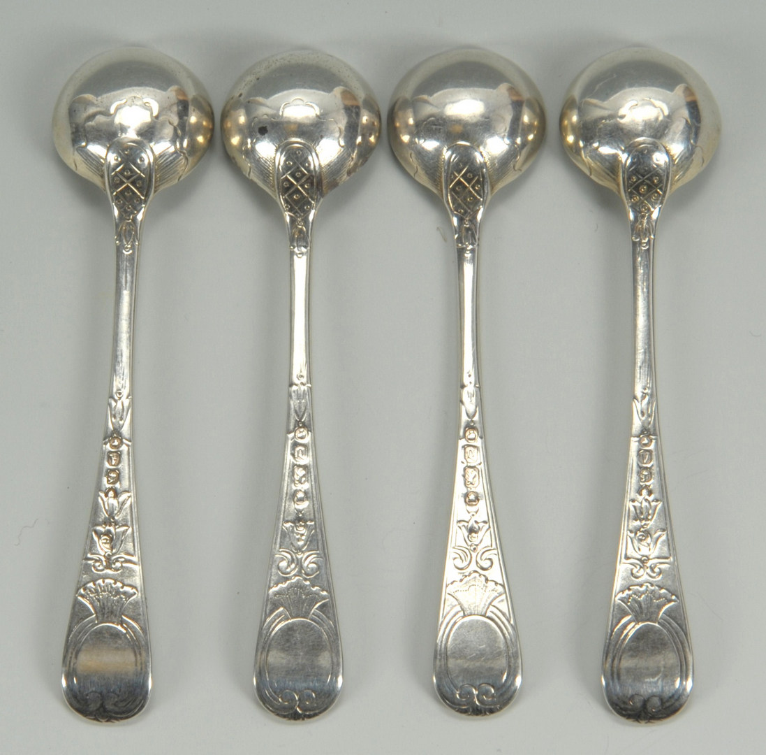 Lot 438: Four Victorian sterling silver salts and spoons