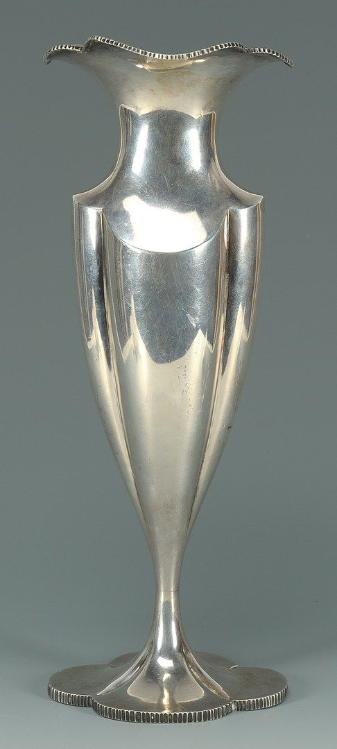 Lot 440: Art Nouveau Sterling Silver Vase, 11-1/2" H