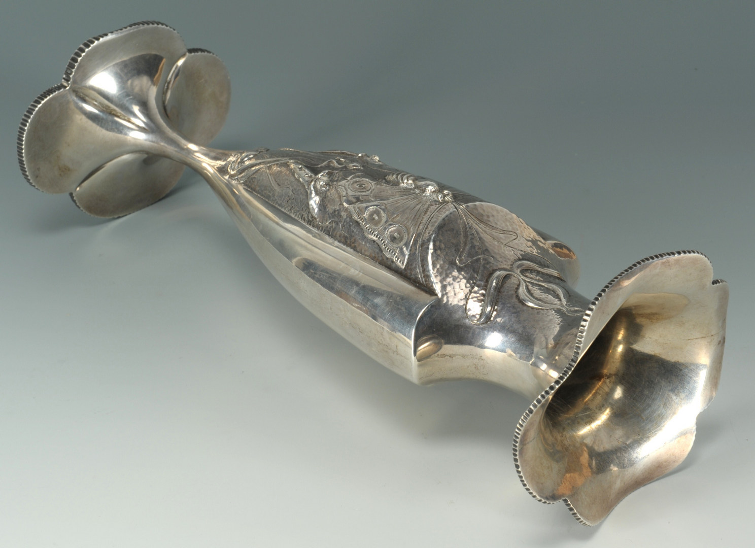 Lot 440: Art Nouveau Sterling Silver Vase, 11-1/2" H