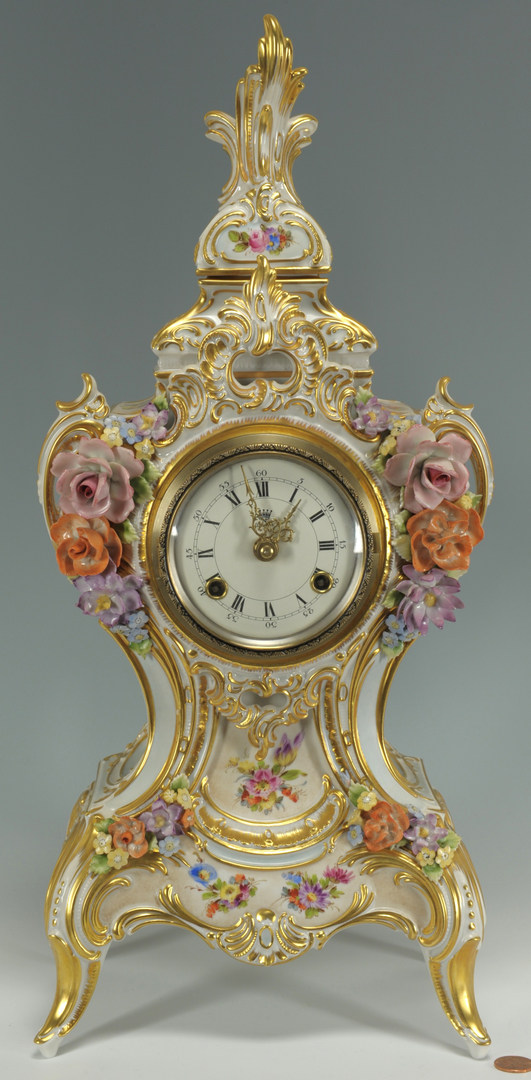 Lot 443: Dresden Hand Painted Porcelain Clock