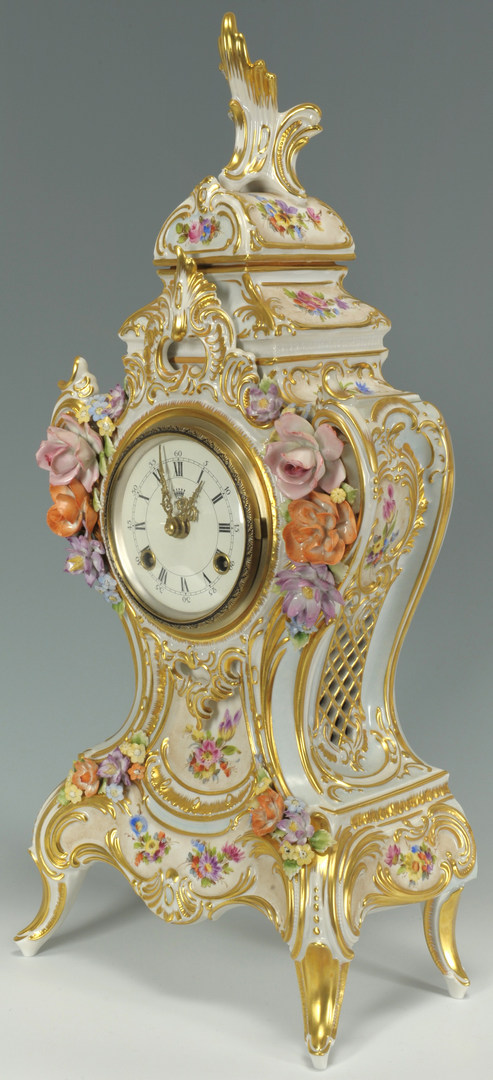 Lot 443: Dresden Hand Painted Porcelain Clock