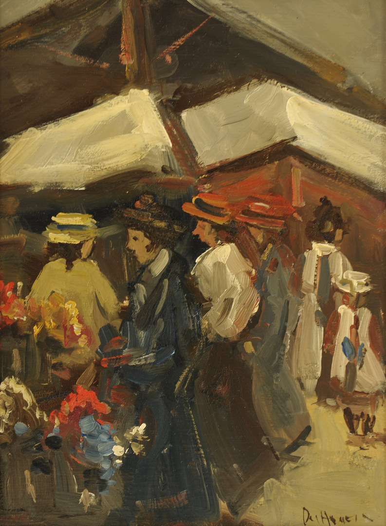 Lot 452: Impressionist oil painting of a street market